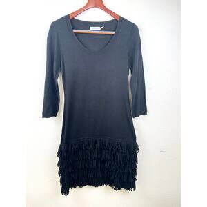 Calvin‎ Klein Womens Dress Sz M Stretchy Boho Whimsigoth Holiday Party Fringe
